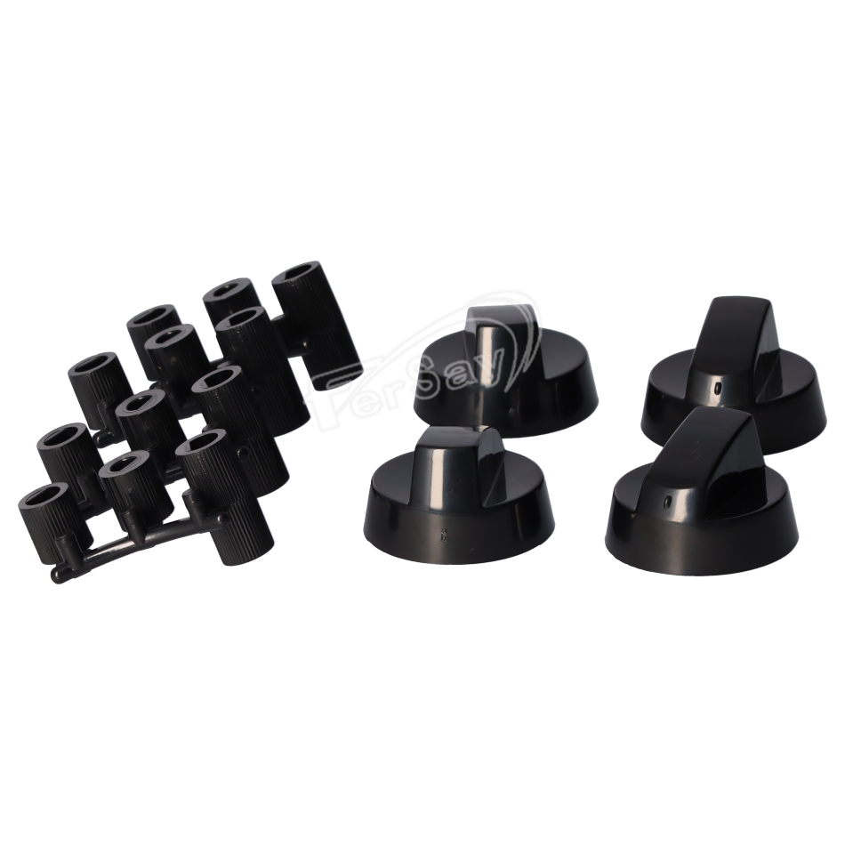 Kit de mando negro universal para cocina; compuesto por mando, eje corto de  6 mm ,  eje largo de 8 mm. - 73AB0206 - FERSAY