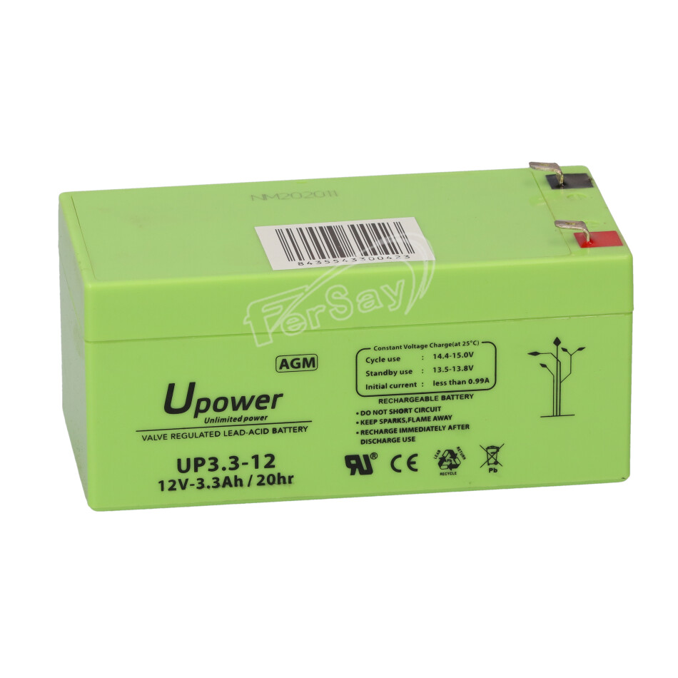 Bateria plomo 12V-3.3A medidas 13 x 5.5 x 6.2 - BATEP123 - FERSAY - Principal