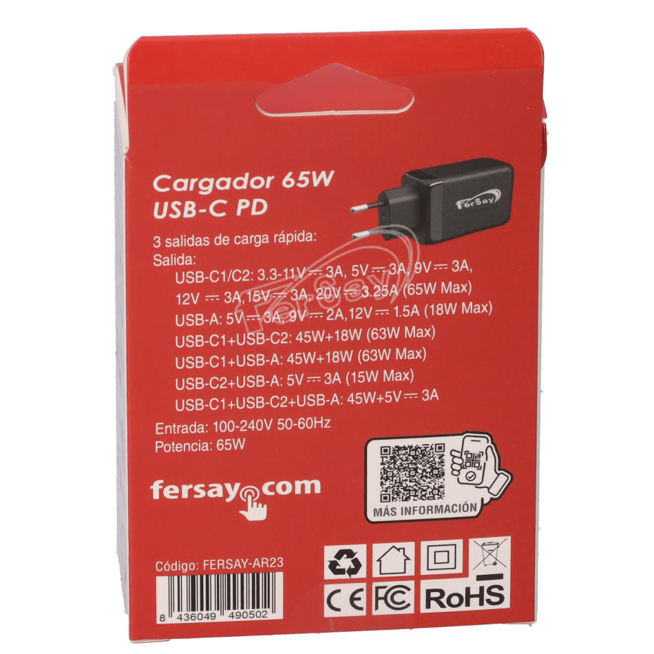 Cargador rápido con puerto USB Y TIPO C - FERSAYAR23 - FERSAY - Cenital 5