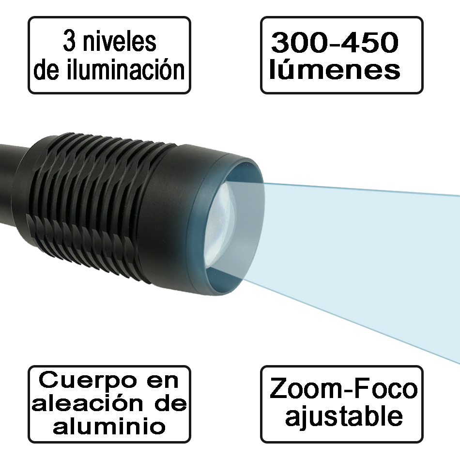 Linterna Led 300 LM aluminio negro 3 funciones - FERSAYLINTERNA02 - FERSAY - Cenital 1
