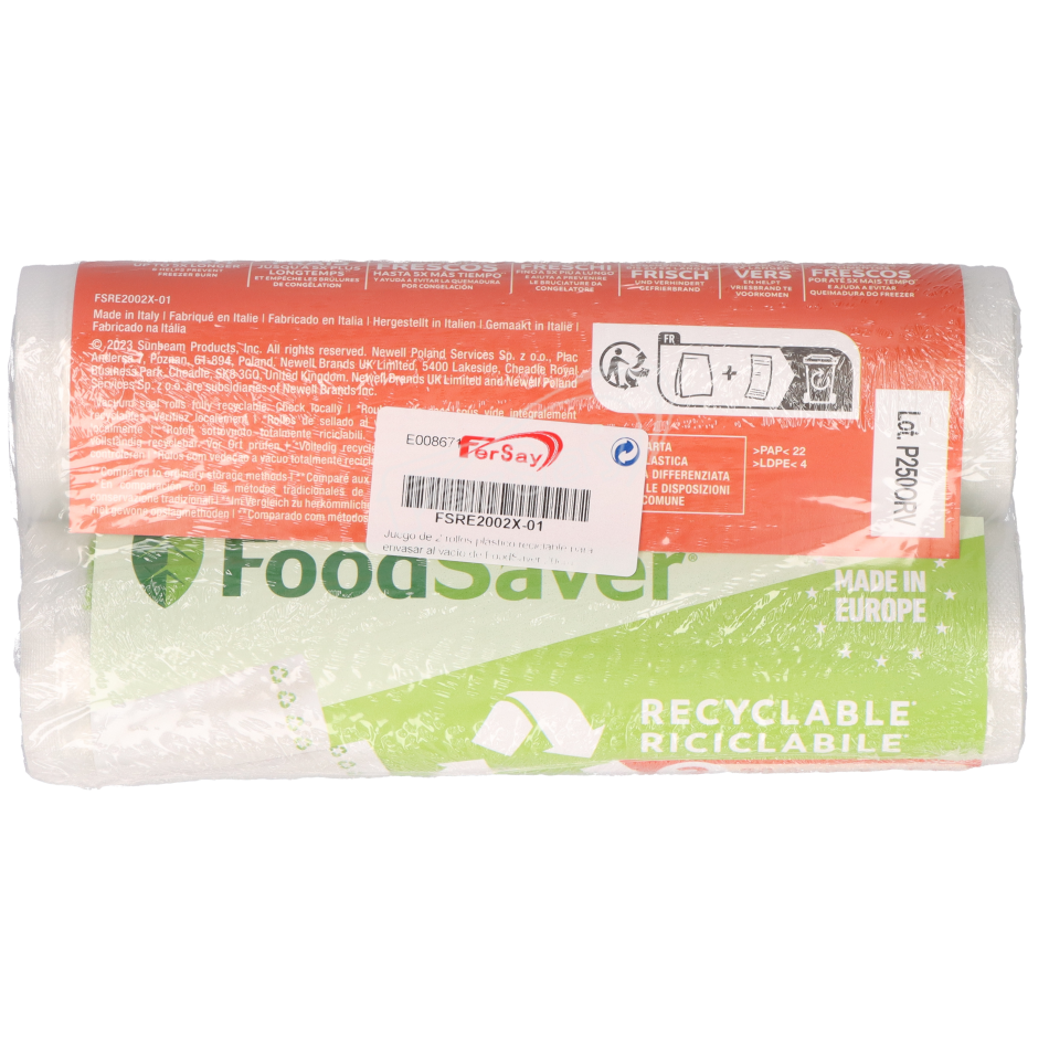 Rollos plastico reciclableenvasar vacio Foodsaver 20cm - 4,5 metros - FSRE2002X01 - FOODSAVER