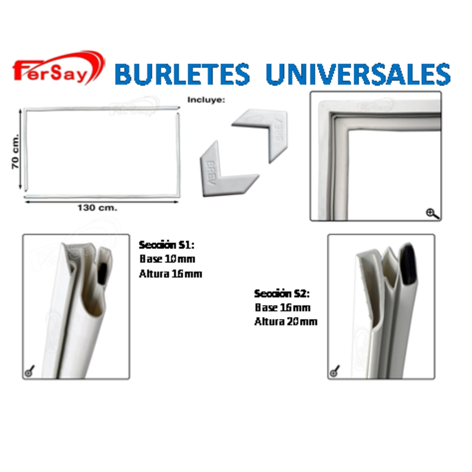 Conjunto 2 semi burletes UNIVERSALES + 2 esquineras, 130x70cm, Seccion S1 - 32UN0001 - FERSAY