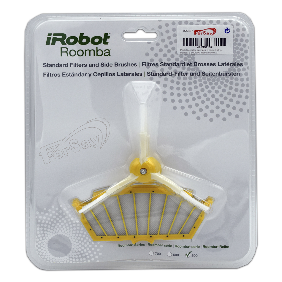 Pack 3 cepillos y filtros laterales iRobot Roomba D500/600. - 49RB0107 - ROOMBA