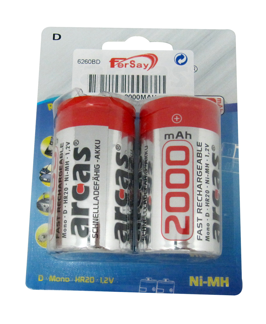 Bateria recargable R20 2000 Mah 2 unidades - ER202000MAH - FERSAY