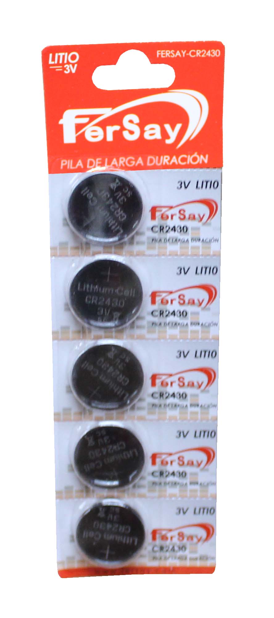 Pila botón de litio formato CR2430 Fersay, 5 unidades. - FERSAYCR2430 - FERSAY