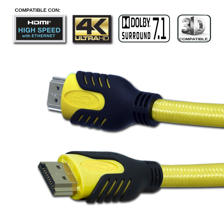 Cable Hdmi 19 pines Ethernet 4K amarillo - FERSAYHDMIAM - FERSAY