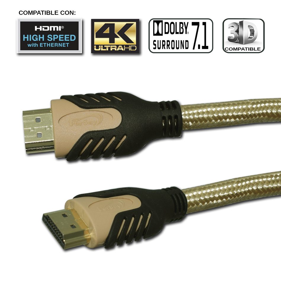 Cable Hdmi 19 pines 4K Ethernet dorado. - FERSAYHDMID - FERSAY
