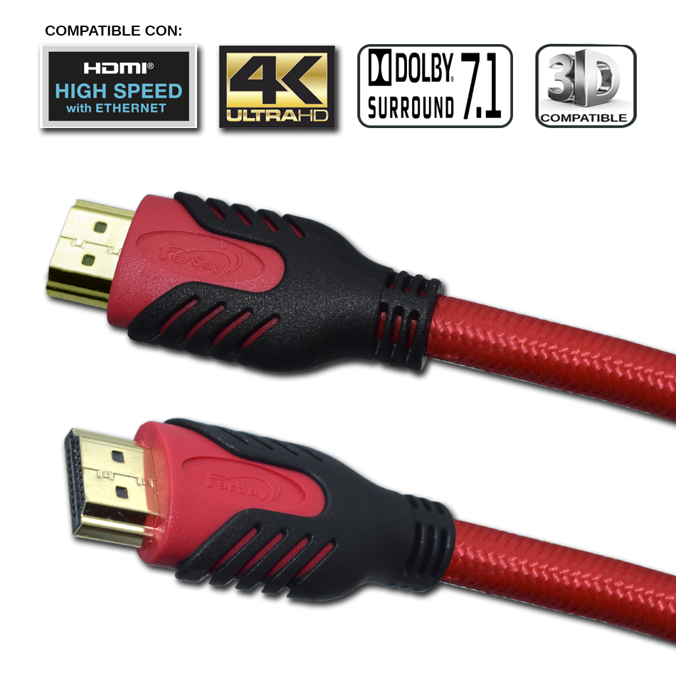 Cable Hdmi 19 pines Ethernet 4K rojo - FERSAYHDMIR - FERSAY