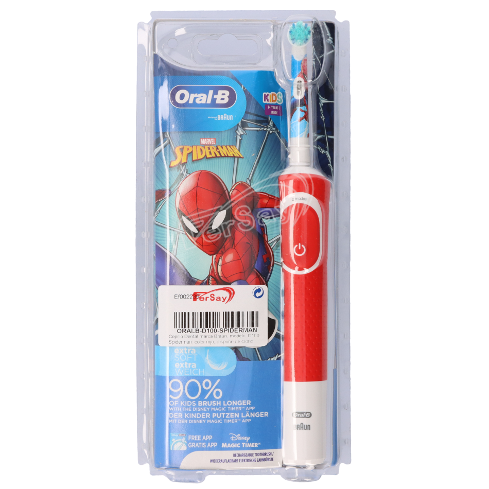 Cepillo Dental Braun D100 Spiderman, color rojo - ORALBD100SPIDERMAN - BRAUN
