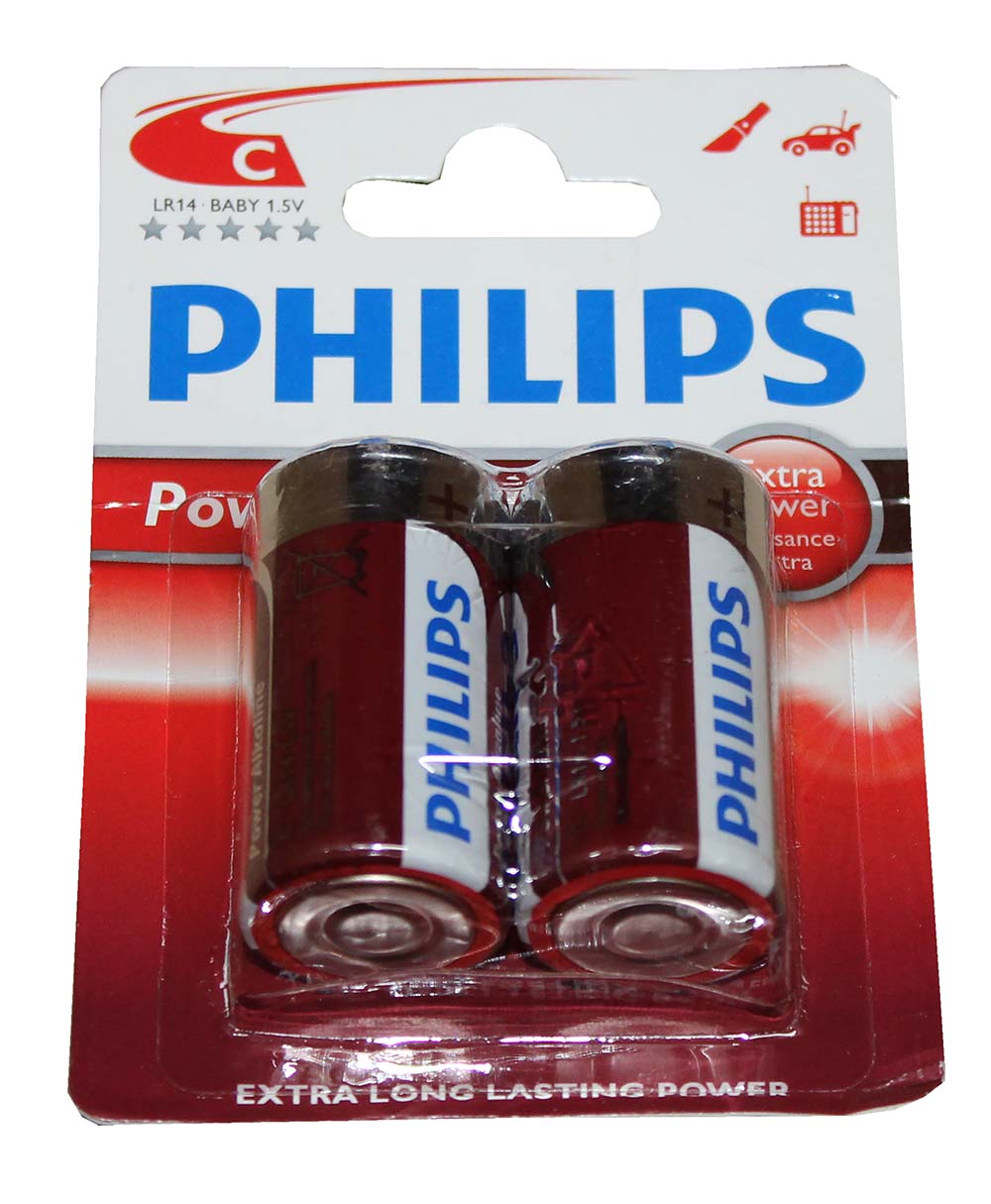 Pila alcalina Philips modelo LR14, 2 unidades. - P23544 - PHILIPS