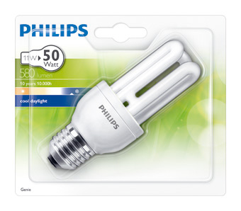 Bombilla tubo bajo consumo Philips 11W E27 luzfria - PHCFLGENIE11WE27FR - PHILIPS