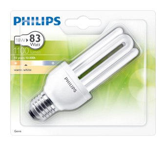 Bombilla tubo bajo consumo Philips 18W E27 calida - PHCFLGENIE18WE27 - PHILIPS