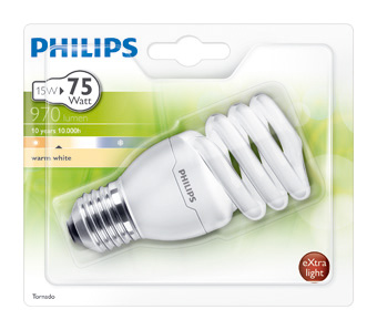 Bombilla espiral bajo consumo Philips 15W E27 - PHCFLTORNAD15WE27 - PHILIPS