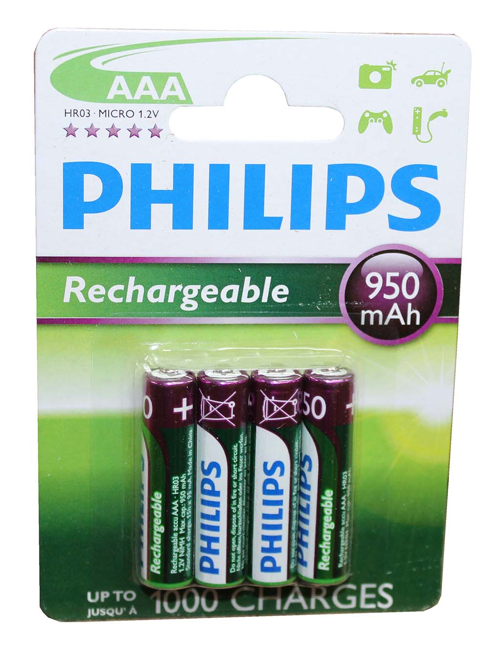 Pila recargable Philips 950 mah formato AAA, 4 unidades. - PHILIPSR3950MAH - PHILIPS